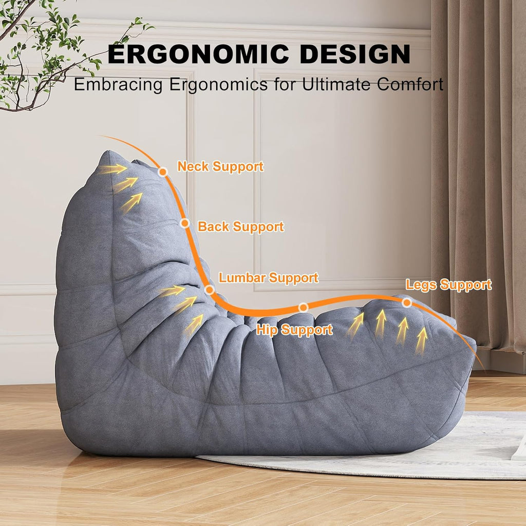 Snug Sofee Bean Bag Chairs for Adults, Bean Bag Sofa - Adult Size with Soft Waterproof Fabric for Living Room, Apartments, Reading Corner, Gaming, and Movie Venue (Gray)
