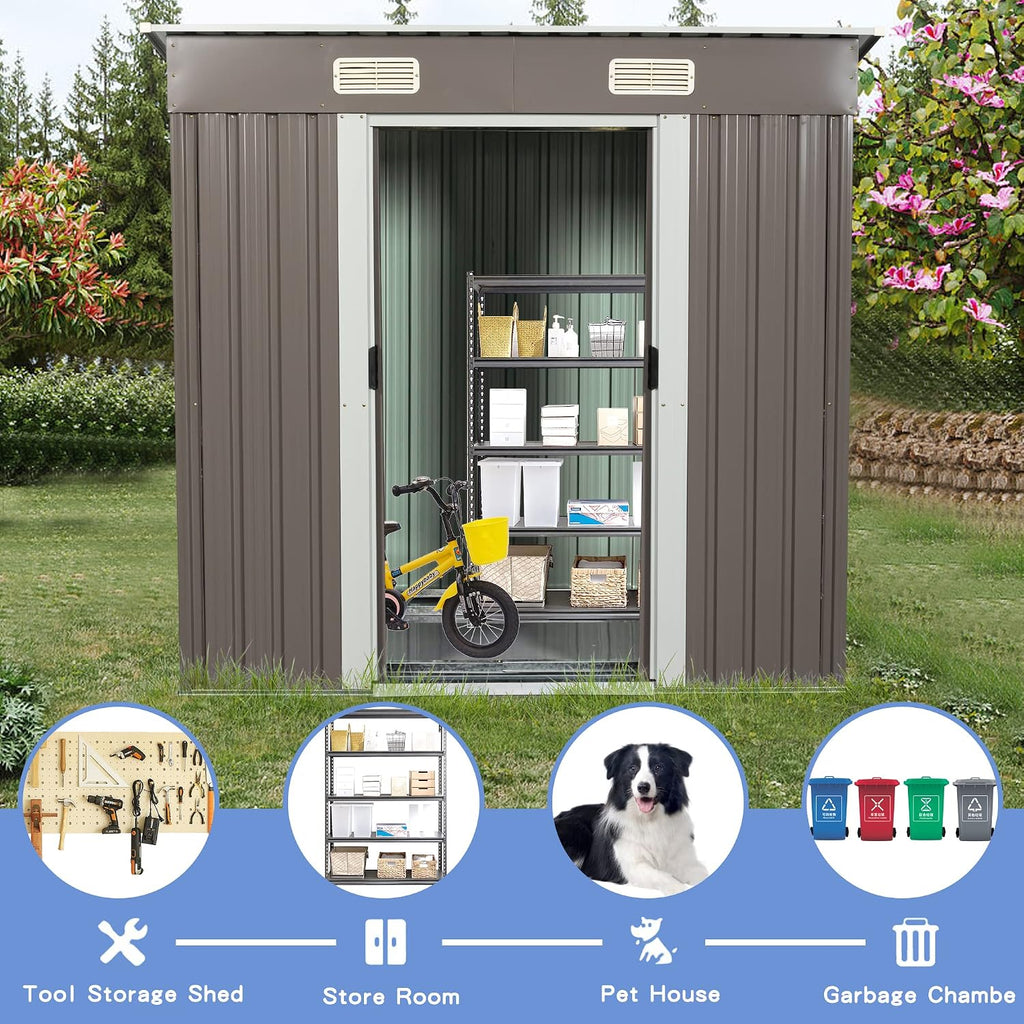 KEIKI 6x4 FT Outdoor Metal Storage Shed with Sloped Roof,Vents and Lockable Door for Garden Yard Lawn