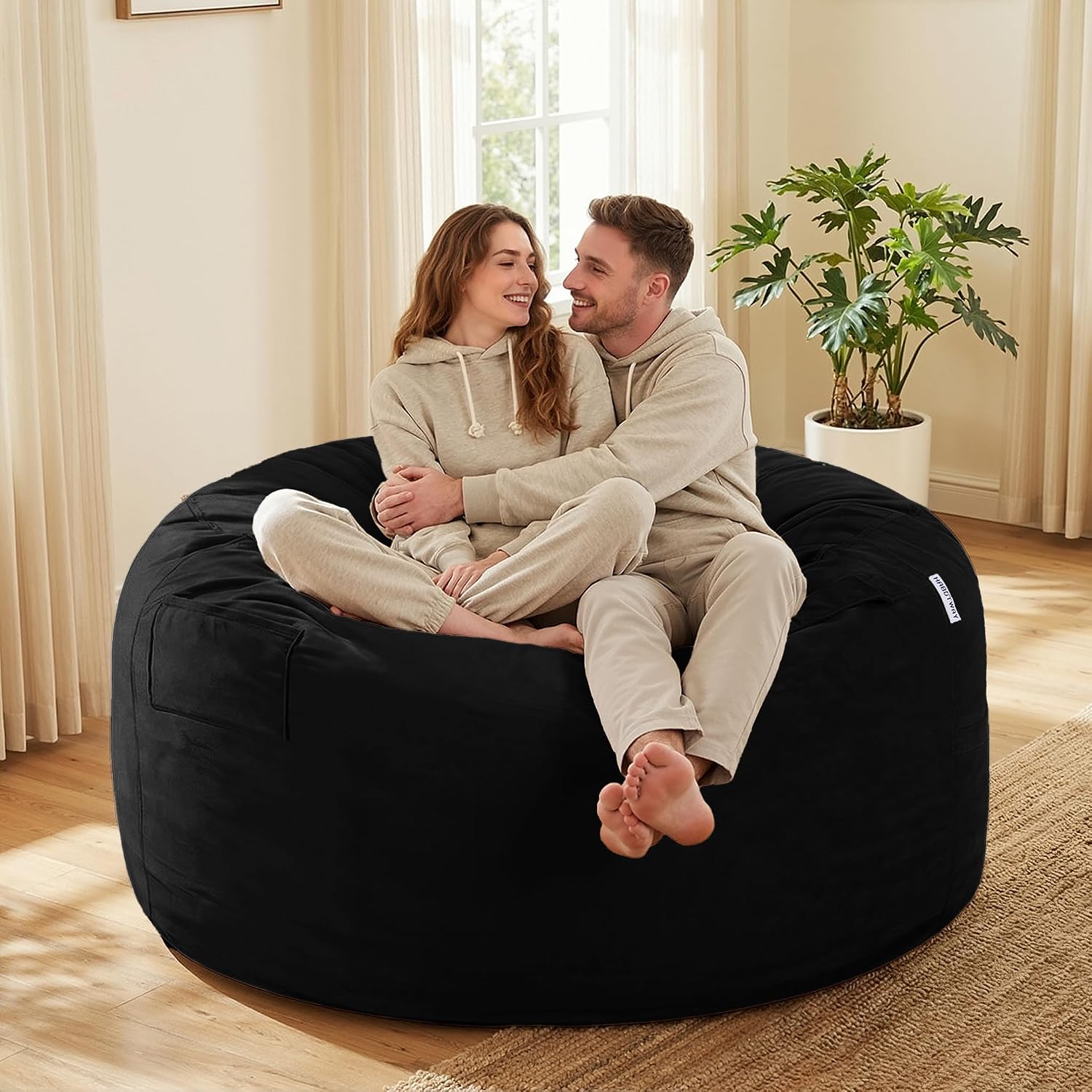 HABUTWAY Bean Bag Chair: Giant 5' Memory Foam Furniture Bean Bag Chairs for Adults with Microfiber Cover 5Ft (Black)