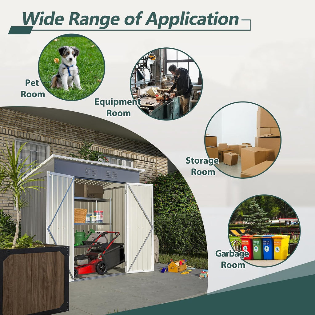 6x4 FT Outdoor Storage Shed, Metal Garden Shed with Frame Floor, Outside Tool Shed with Lockable Hinged Doors, Waterproof Storage Building with Sloped Roof for Backyard, Patio, Lawn, Gray