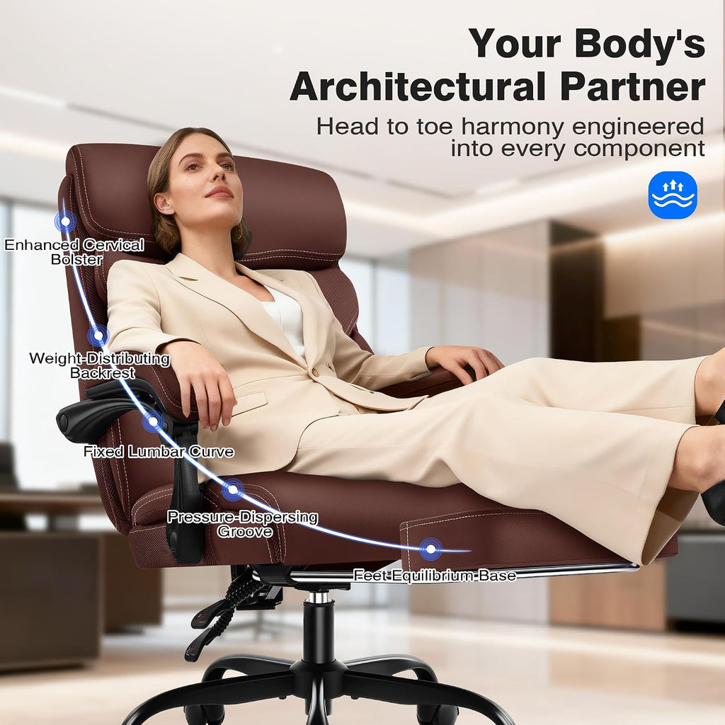 AreShark Office Chair - Ergonomic Comfortable High Back Computer Desk Chair with Foot Rest - Executive Breathable Swivel Rolling Reclining Leather Chair with Lumbar Support for Home Gaming Relaxing