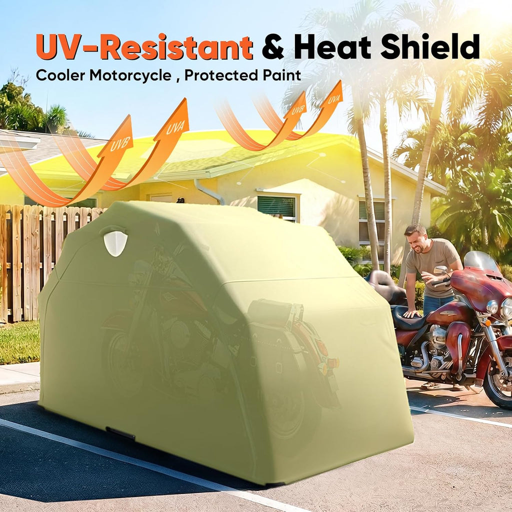 Quictent 136'x 54' Motorcycle Garage Storage Pod Shelter Hard Shell with Code Lock & Carry Bag Heavy Duty Motorcycle Tent with 2 Roll-Up Side Windows - Army Green