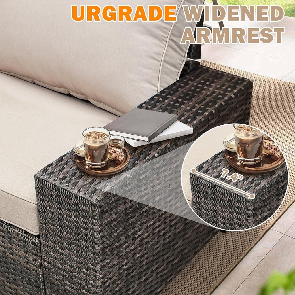 6-Piece Outdoor Patio Furniture Set, Modular Wicker Sectional Sofa with Thick Cushions & Coffee Table, All-Weather Rattan Conversation Set for Backyard, Porch, Poolside, Beige