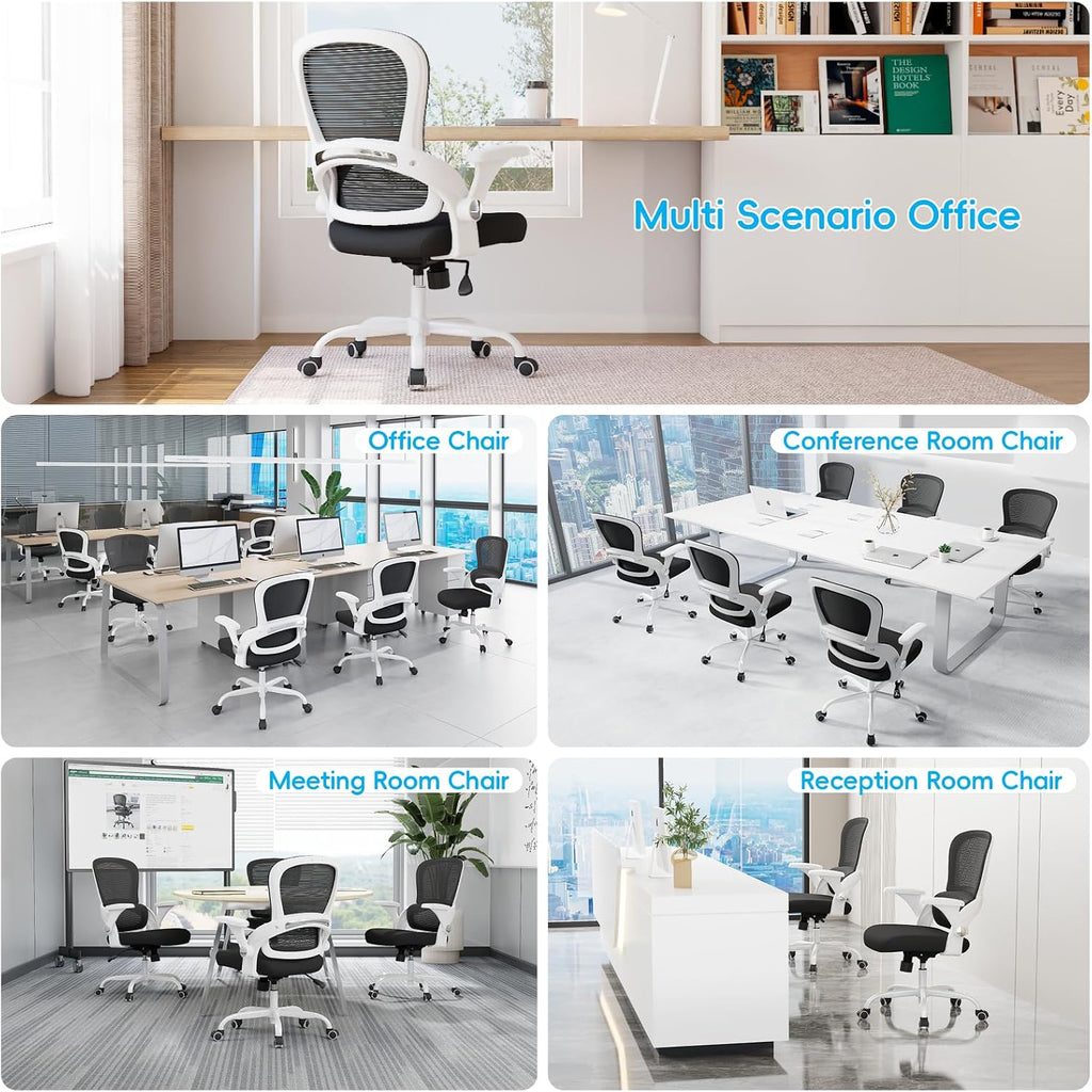 TRALT Office Chair - Ergonomic Office Chair with Back Support, Home Office Desk Chairs, 330lbs Wide Seat Big and Tall Office Chairs, Comfy Desk Chair for Work, Study, Office, Gaming (White Black)