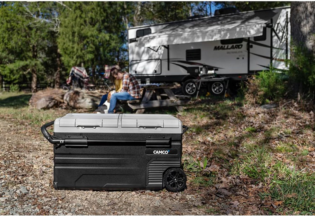 Camco 51522 CAM-950 Portable Refrigerator, AC 110V/DC 12V Compact Fridge/Freezer with Dual Zone Cooling, 95-Liter - Keeps Food and Drinks Cold While On-the-Go - Ideal for Road Trips, RVing, Camping