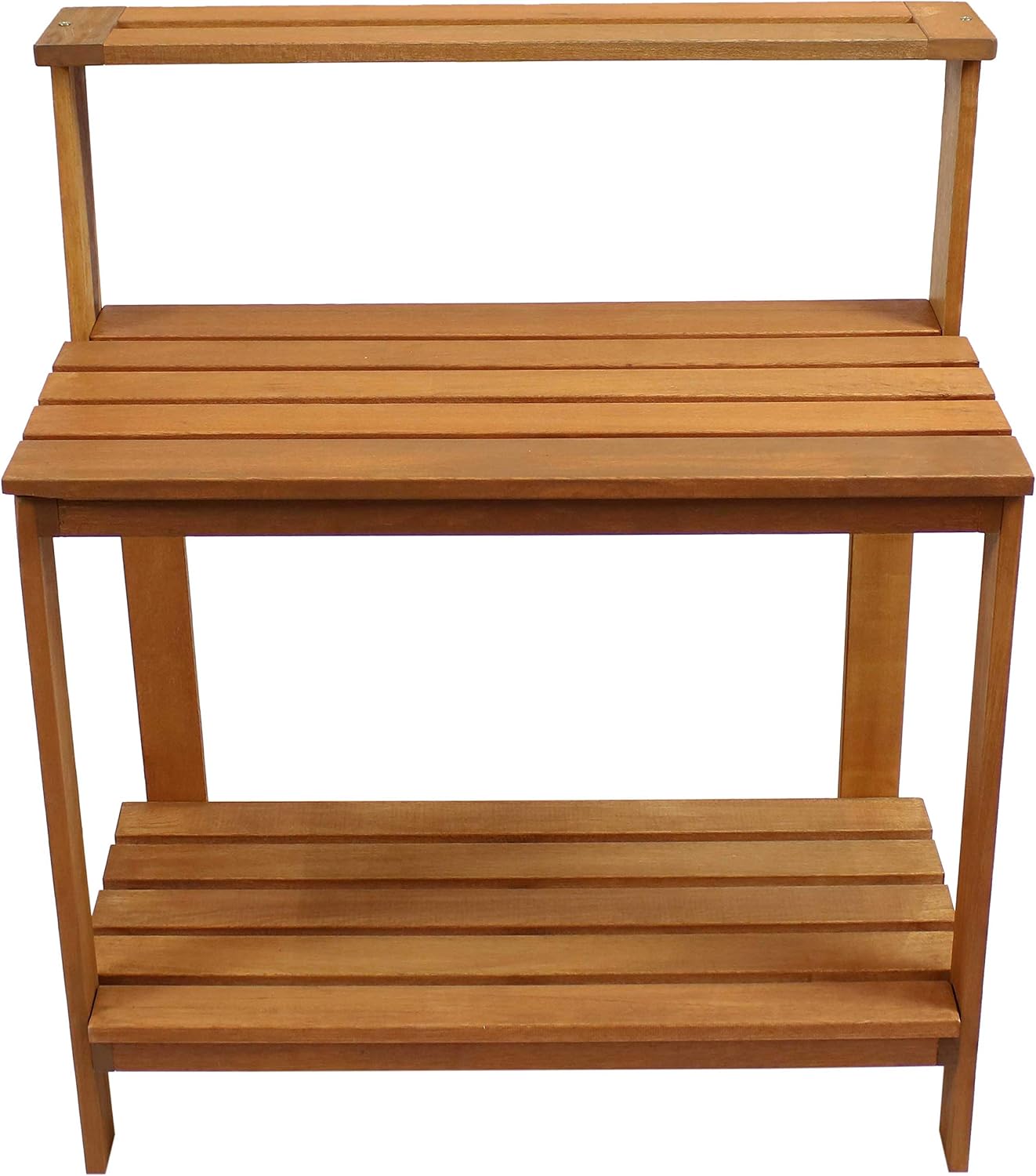 Sunnydaze 42-Inch Meranti Wood Outdoor Potting Bench with Storage Shelf - Teak Oil Finish