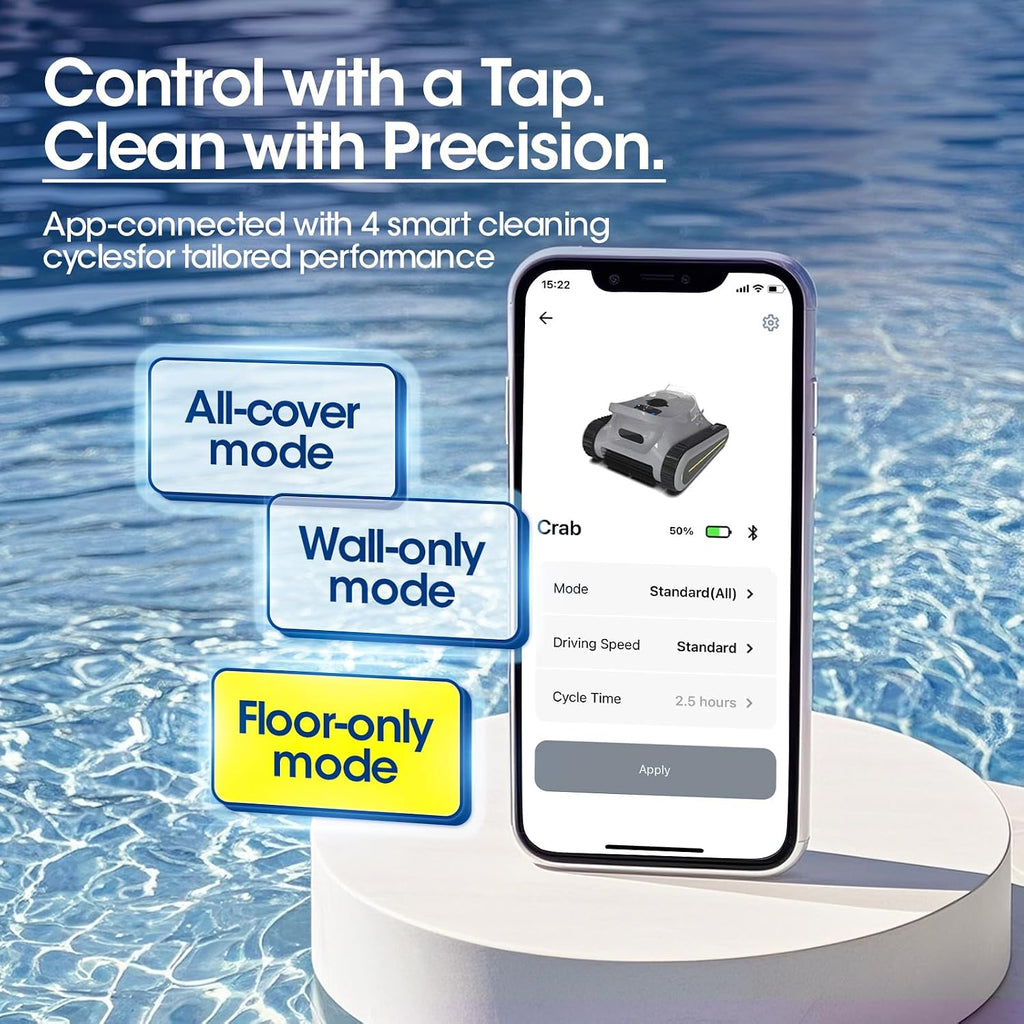Cordless Robotic Pool Cleaner, Pool Vacuum 180W Brushless Motor, 45000Pa Suction, Wall & Waterline Climbing, Auto Path Mapping, for Inground & Above-Ground Pools up to 2150 Sq. Ft. (Gray)