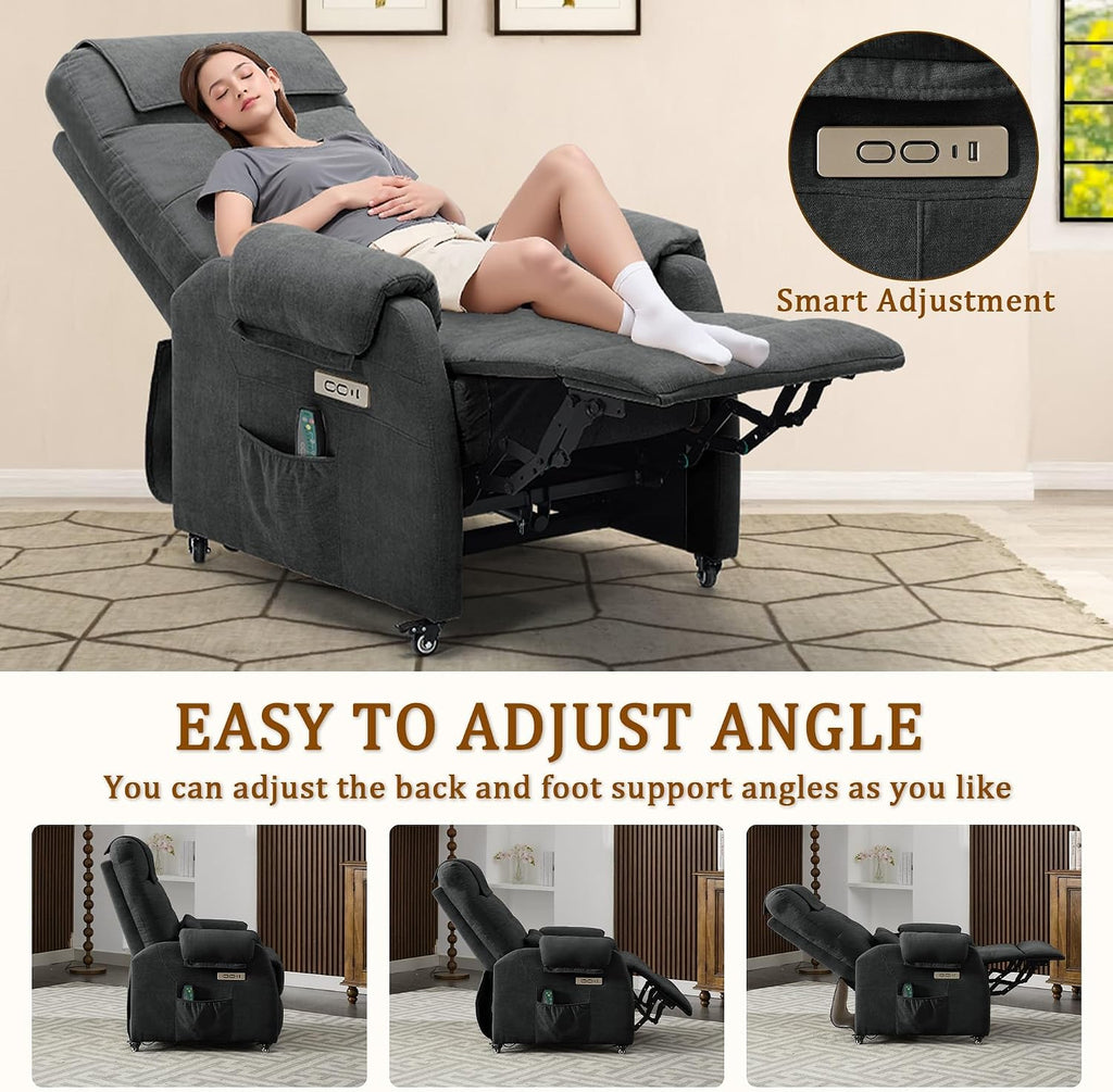 Korser Power Recliner Chair for Adults, Recliner for Small Spaces with Rollers, Electric Chair with Massage and Heat, USB and Type-C Charge Port, Fabric Recliner Chair for Living Room, Bedroom