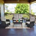 Belord 5-Piece Patio Furniture - Outdoor Conversation with Deep Seating Swivel Rocker Chairs Loveseat and Rattan Coffee Table, Black with Beige Cushion