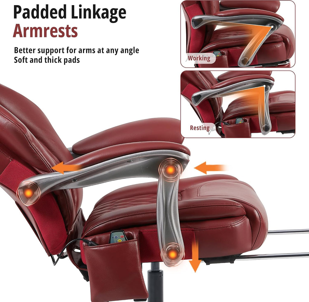 Massage Office Chair with Heat & Footrest, Ergonomic Reclining Executive Desk Chairs with 6-Point Vibration, PU Leather Computer Chair for Home Office or Gaming