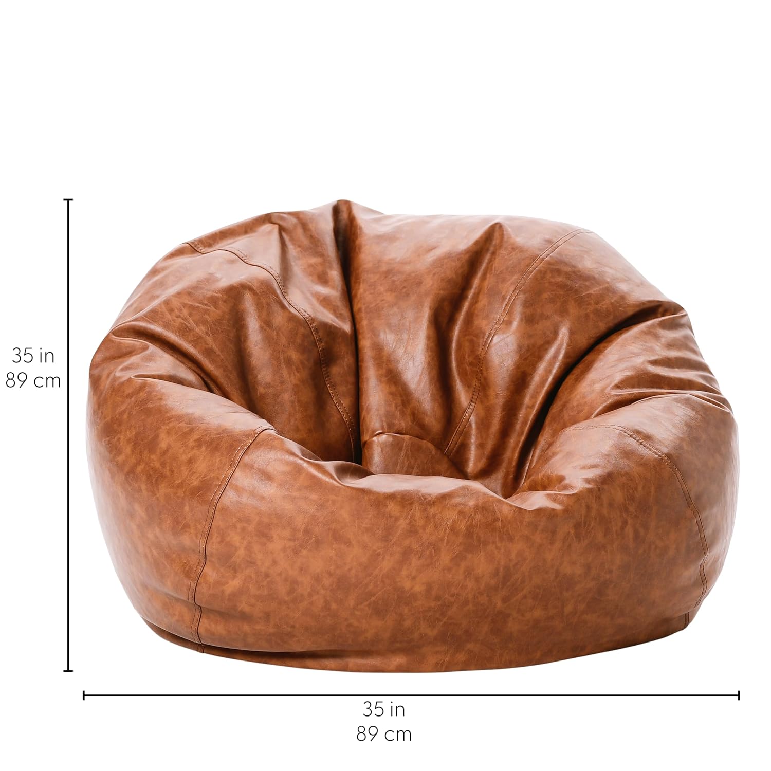 Factory Direct Partners 35' Rustic Western Bean Bag Chair Distressed Faux Leather, Low to Ground for Reading, Playing Video Games and Relaxing Flex Seating for Home and School - Hazelnut, 10478-322