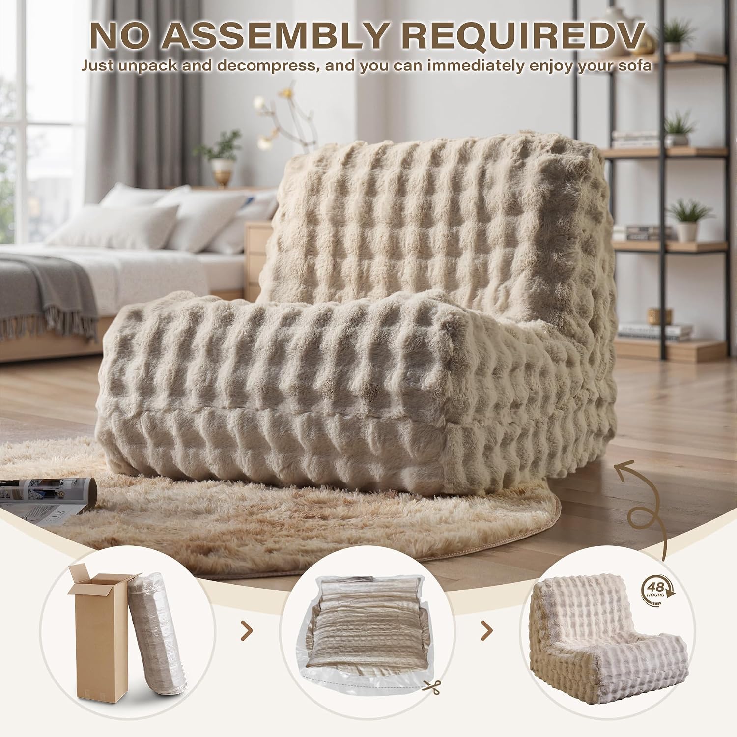 Beige Bean Bag Chairs for Adults,Comfy Small Bean Bag Sofa with Back Support,Memory Foam Bean Bag Chair for Teens,Faux Fur Fireside Beanbags Lazy Sofa for Bedroom,Dorm,Apartment,Living Room