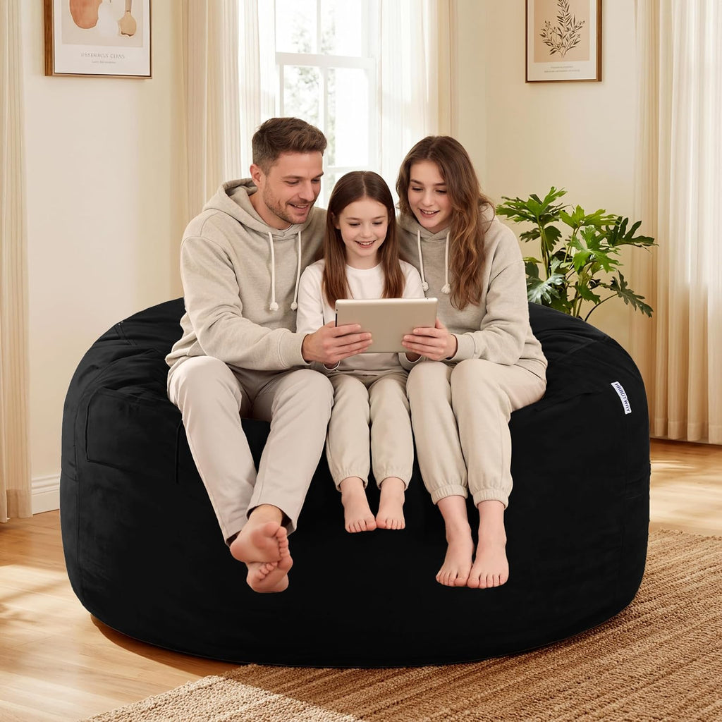 HABUTWAY Bean Bag Chair: Giant 5' Memory Foam Furniture Bean Bag Chairs for Adults with Microfiber Cover 5Ft (Black)