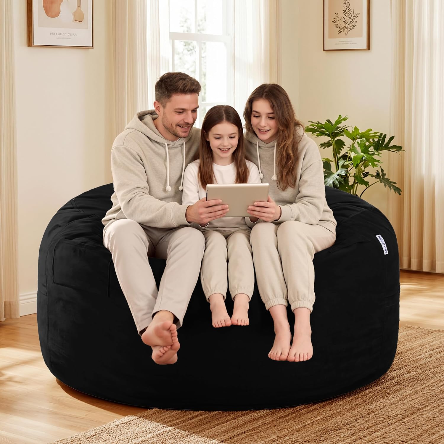 HABUTWAY Bean Bag Chair: Giant 5' Memory Foam Furniture Bean Bag Chairs for Adults with Microfiber Cover 5Ft (Black)