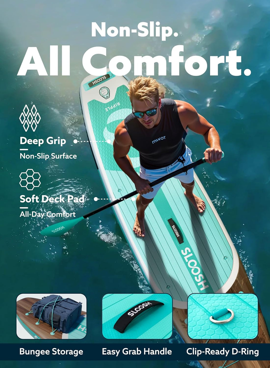 SLOOSH Inflatable SUP & Electric Pump Bundle – 10'6' Paddle Board with Premium Accessories, Non-Slip EVA Deck, 20 PSI Dual-Stage Pump for Fast Inflation, Perfect for Youth & Adults of All Skill Levels