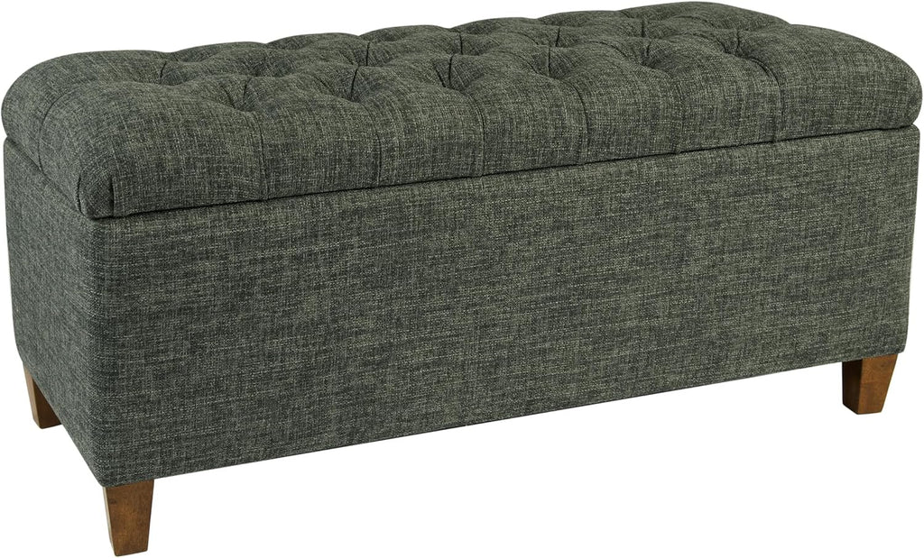 Homepop Home Decor Tufted Ainsley Button Storage Ottoman Bench with Hinged Lid Ottoman Bench with Storage for Living Room & Bedroom, Green Clover Fabric