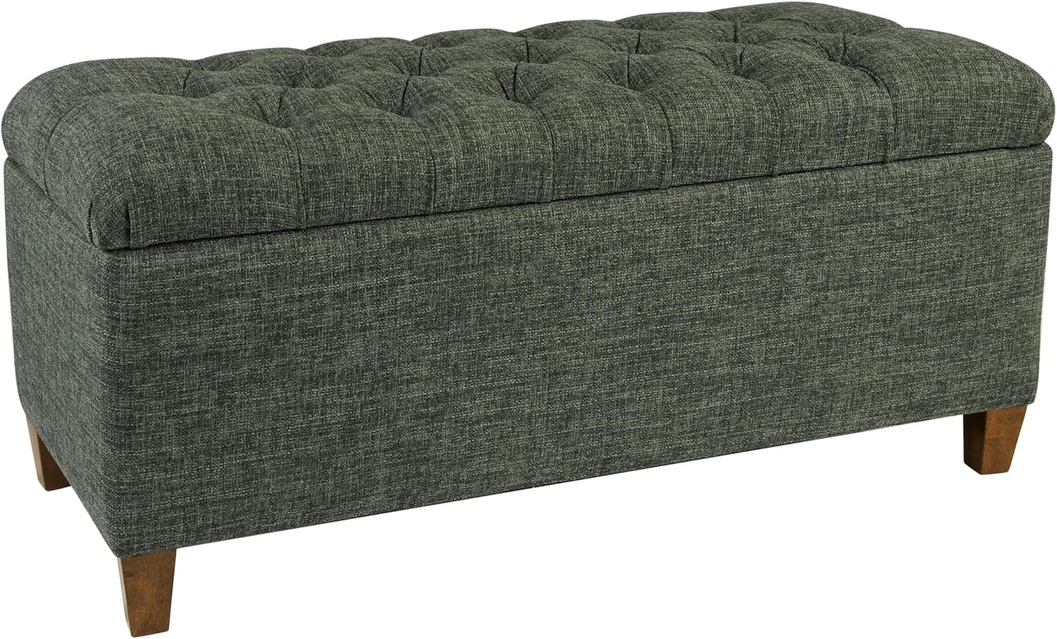 Homepop Home Decor Tufted Ainsley Button Storage Ottoman Bench with Hinged Lid Ottoman Bench with Storage for Living Room & Bedroom, Green Clover Fabric