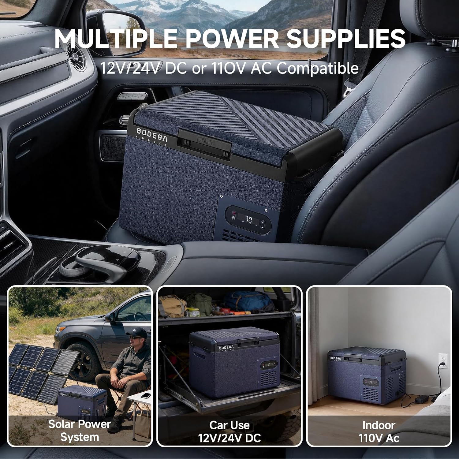 BODEGA 12 volt Car Refrigerator – 16QT Portable， Low Noise, Fast Cooling with LED Display, Multiple Charging Options, Energy-Efficient for Road Trips & Outdoor Adventures