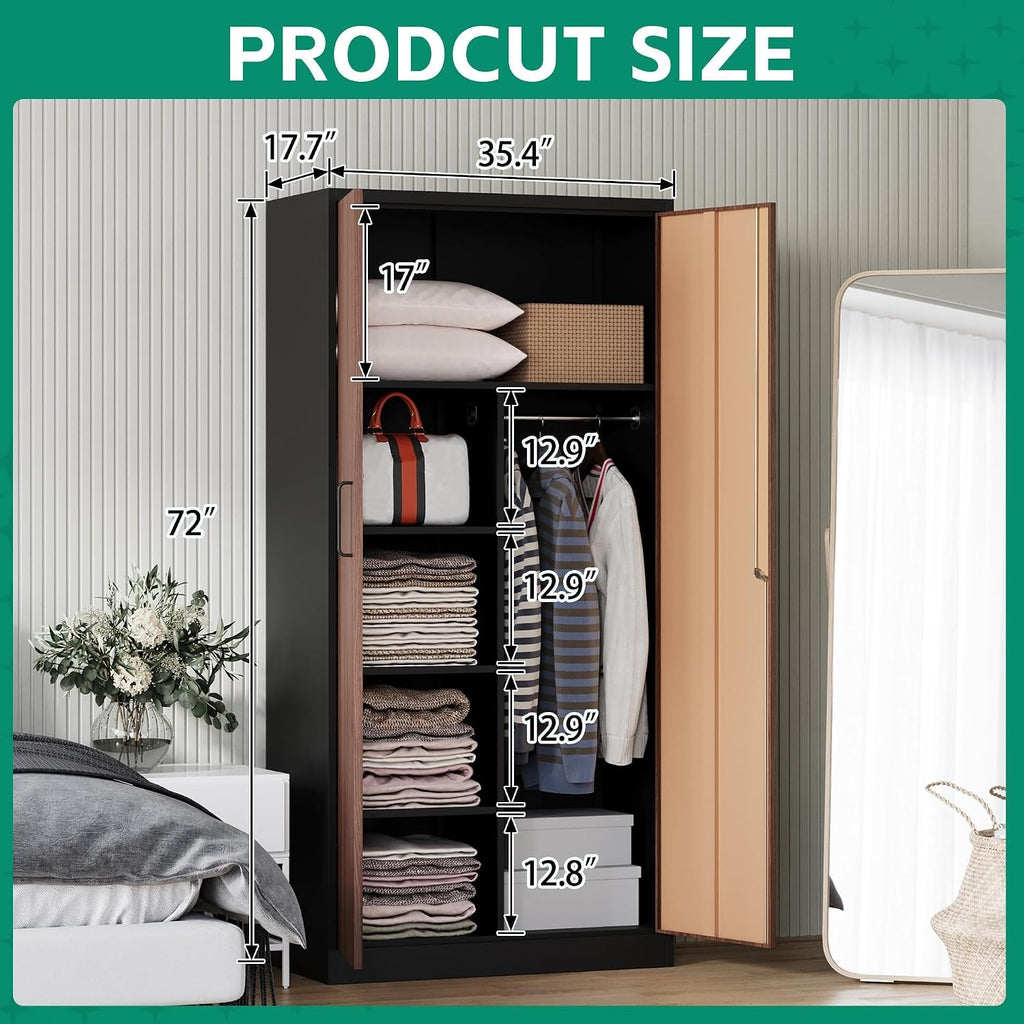 Letaya Metal Storage Cabinets,72'' Employee Lockers Steel Wardrobe with Lock Door for Office,Home,School,Gym,Fire Department,Hotel(Wood Grain Color)