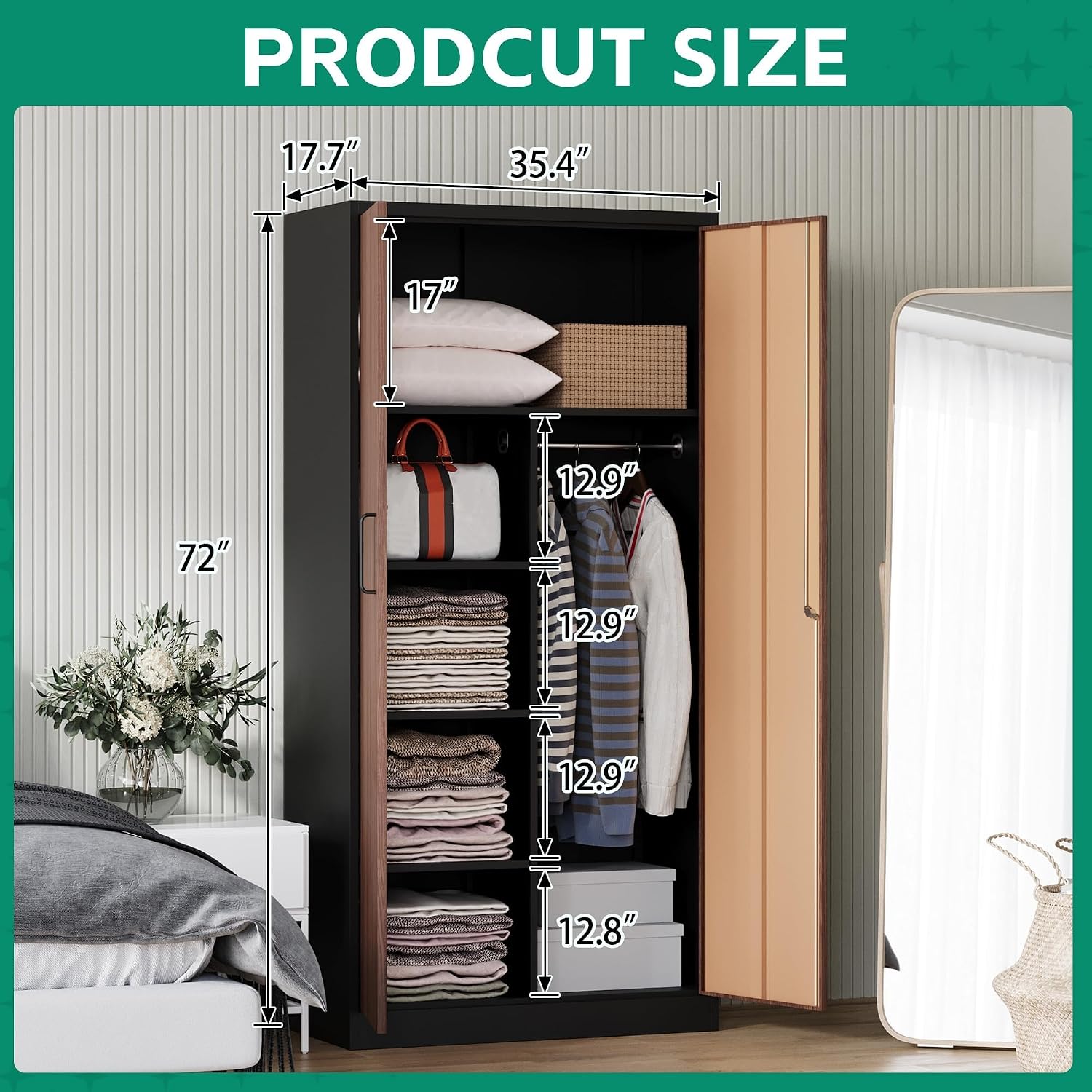 Letaya Metal Storage Cabinets,72'' Employee Lockers Steel Wardrobe with Lock Door for Office,Home,School,Gym,Fire Department,Hotel(Wood Grain Color)