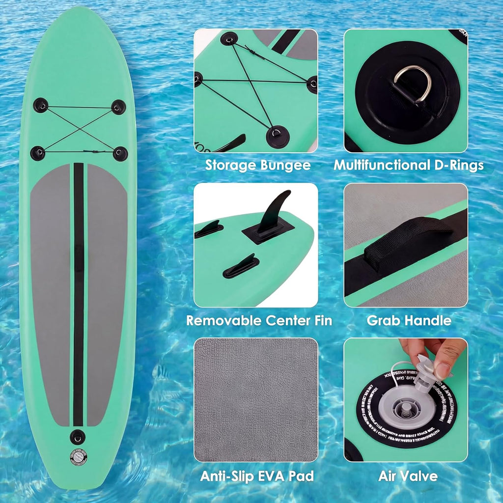 TLSUNNY 10FT Inflatable Stand Up Paddle Board, 3 Fins Paddleboard with Full SUP Accessories for All Skill Levels, Portable Two-Way Hand Pump and Carry Bag, 400LBS