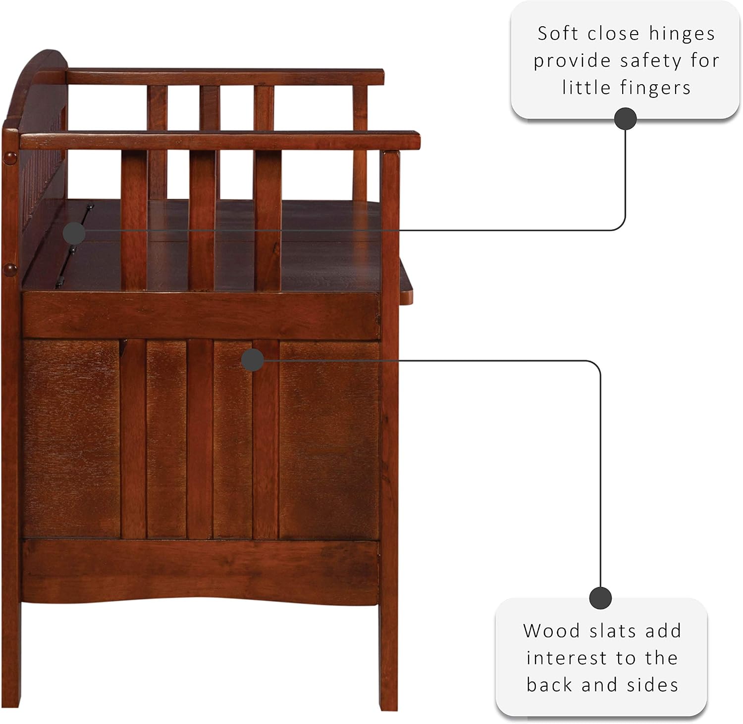 Linon Home Decor Storage Bench with Short Split Seat Storage, Walnut, 50 inchw x 17 inchd x 25.25 inchh.