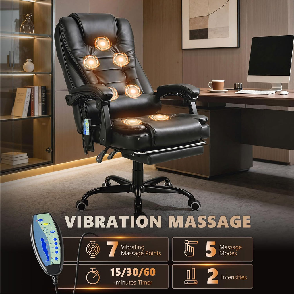 Vinsetto 7-Point Vibrating Massage Office Chair, High Back Computer Chair with Lumbar Support, Footrest, Reclining Back, Adjustable Height, Black