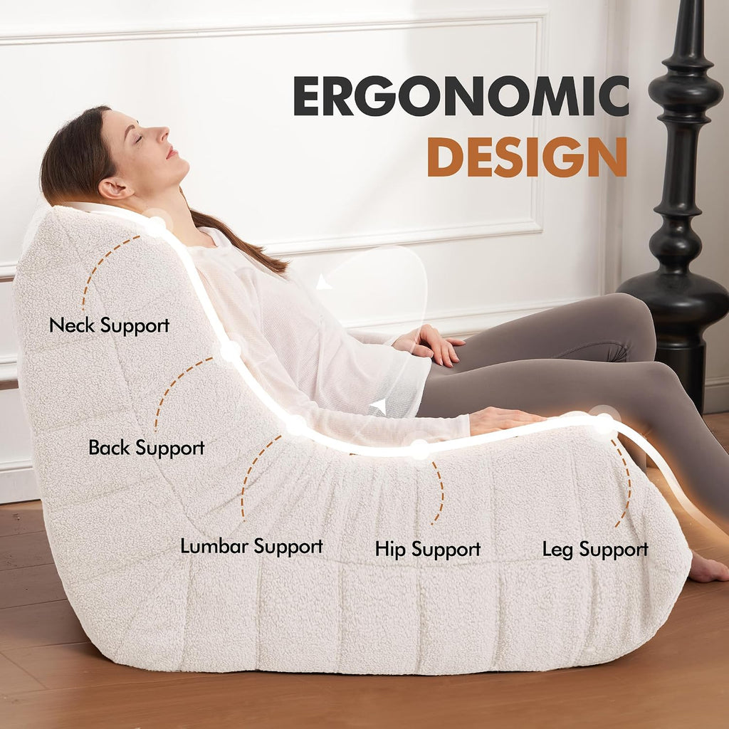 Bean Bag Chair Big Sofa Beanbag Chair for Adults Fireside Chair Bean Bag Lounger with Memory Foam Filled for Home,Apartment or Gaming Venue(White Teddy)