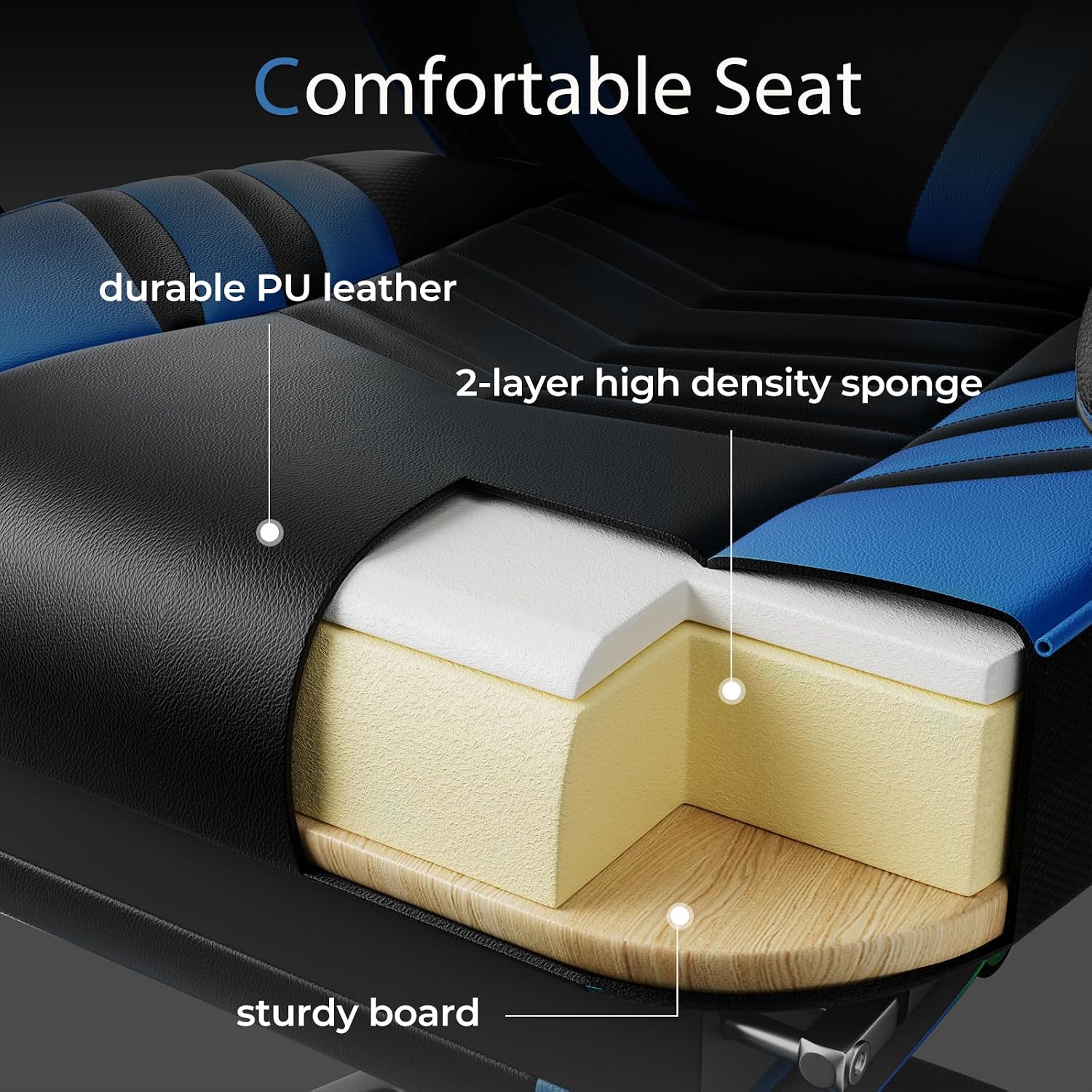 POWERSTONE Gaming Chair Video Game Chair with Footrest and Lumbar Support Racing Style PU Leather Computer Chair Ergonomic Adjustable Swivel Task Chair Blue