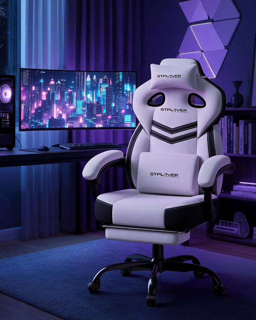 GTPLAYER Gaming Chairs for Adult - Ergonomic Big & Tall Gaming Seat with Footrest & Lumbar Support, Comfortable Office Chair 90-155° Reclining - Heavy Duty Wide Computer Seat, Bright Grey
