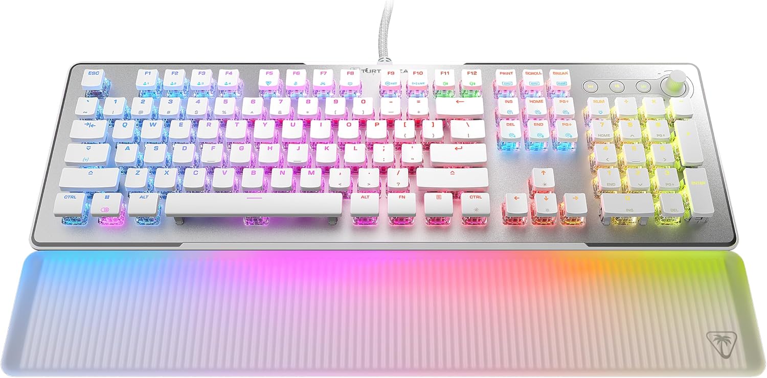 Turtle Beach Vulcan II Max – Optical-Mechanical PC Gaming Keyboard, Customizable RGB Illuminated Keys and Palm Rest, Smart Keys, Titan II Smooth Linear Switches, 200M Keystroke Durability – White