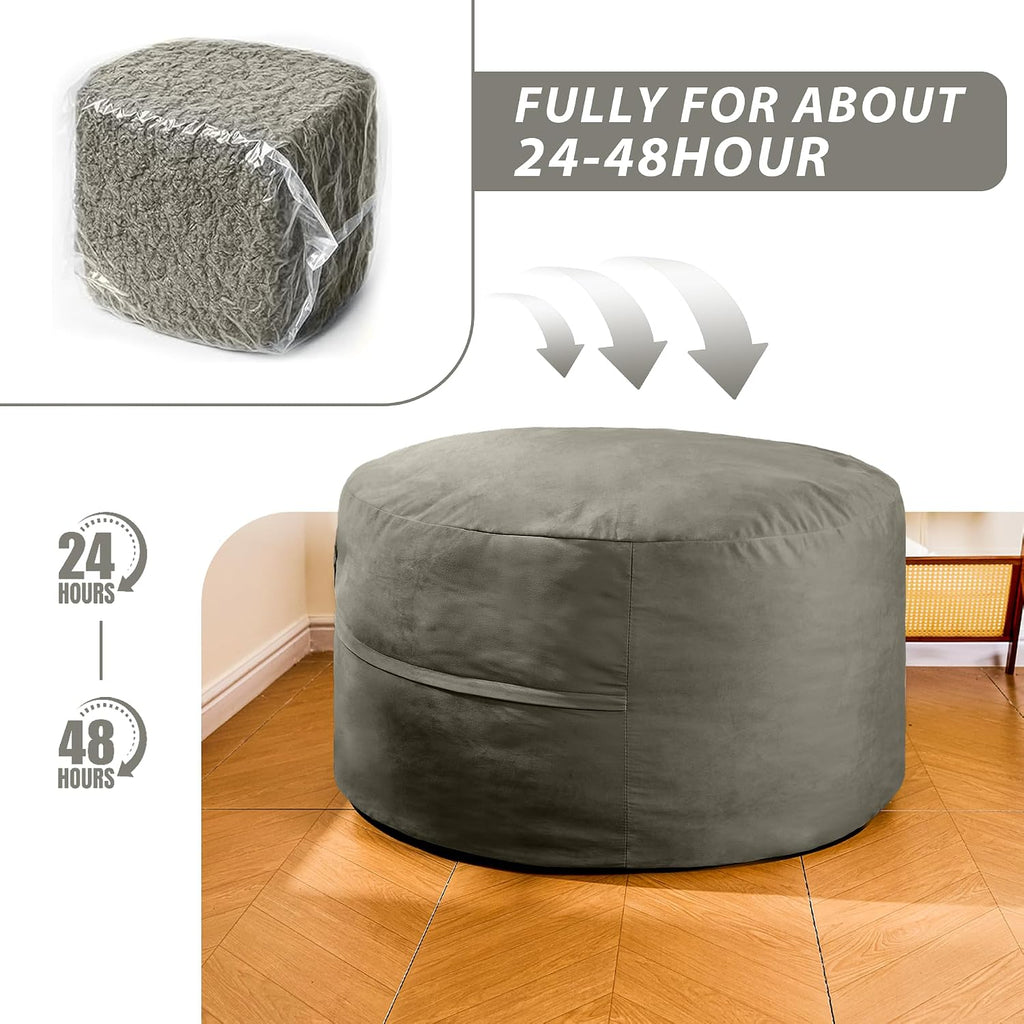 4FT Bean Bag Chair, Bean Bag Chairs for Adults and Kids, Fluffy and Comfy Bean Bag with Velvet Cover, Bean Bag with Memory Foam Filled for Gaming, Living Room, Playroom (Dark Grey)
