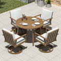 5-Piece Round Patio Swivel Dining Set, Aluminum Round Outdoor Dining Set with 4 Swivel Chairs, Patio Dining Table Set with Cushions, Never-Rust Outdoor Furniture Set for Pool, Deck, Lawn, Teak