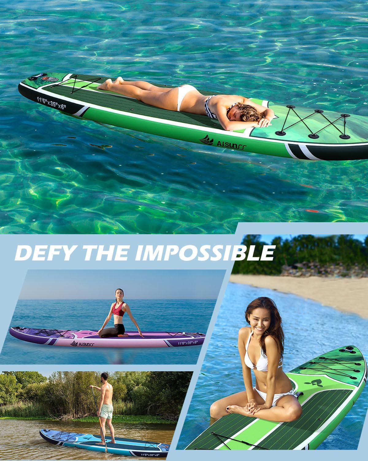 11'6''x35'' Super Wide Inflatable Paddle Board, 450lb Capacity Premium Stable SUP Board for 2+1 People/Family w/100L Backpack, Dual-Action Pump, Safety Leash