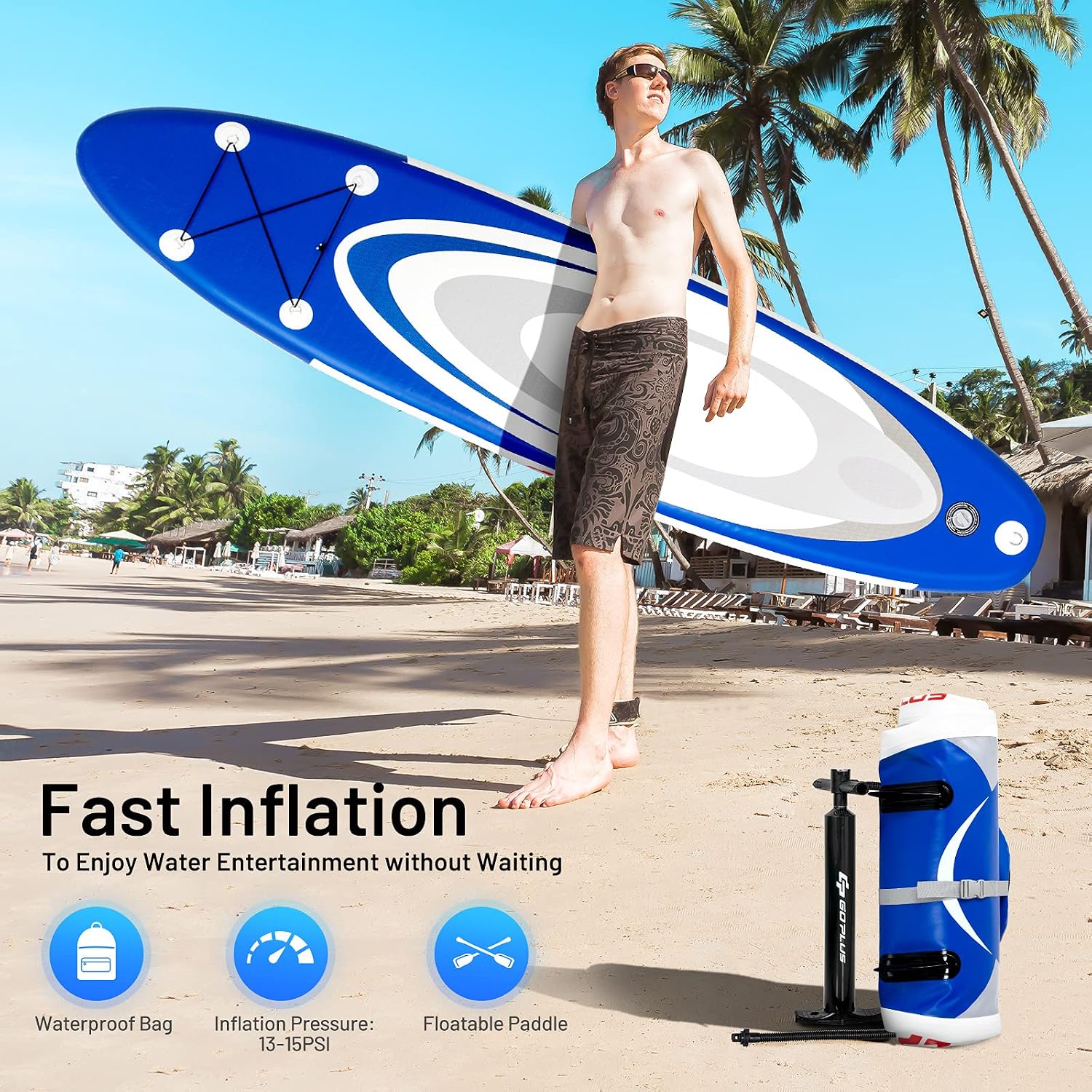 Goplus Inflatable Stand up Paddle Board, 10'/10.5'/11' SUP 6' Thick with Premium Accessories, Adjustable Aluminum Paddle, Leash, Carry Bag, Hand Pump, Removable Fin, ISUP for Adults