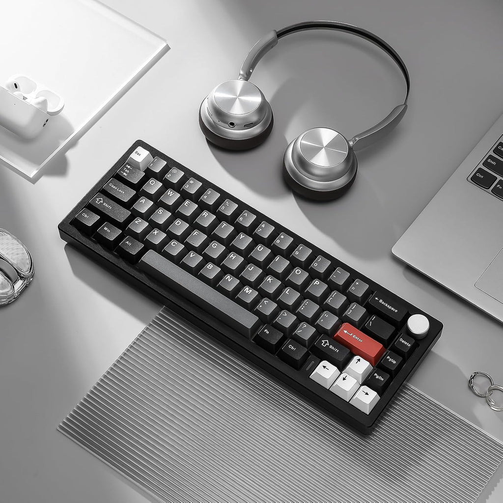 YUNZII AL68 Wireless Mechanical Keyboard,Full Aluminum CNC,60% Layout with Knob, QMK/VIA Software,Gasket Mounted,Hot Swappable,RGB Backlit,BT/2.4G/USB-C for Mac/Win(Black, Gateron Zero)