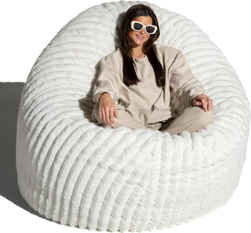 Jaxx 6 Foot Cocoon - 2-in-1 Convertible Bean Bag Bed & Large Bean Bag Chair for Adults, Premium Luxe Faux Fur - Mondo Ivory