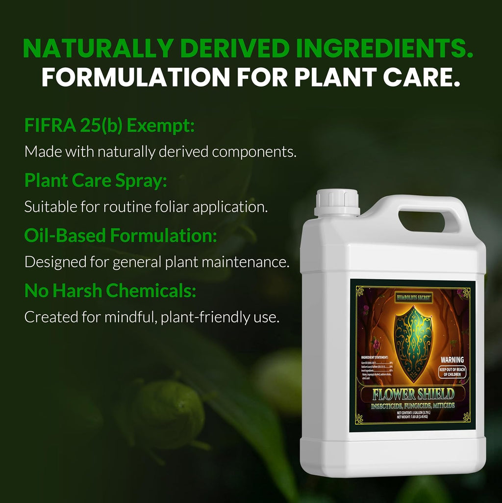 Humboldts Secret Flower Shield | Plant Care Spray for Routine Foliar Application & Maintenance | Naturally Derived, Oil-Based Formula | Indoor & Outdoor Plants | 1 Gallon