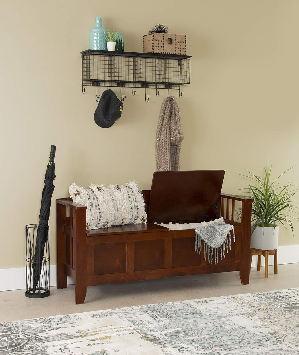 Linon Home Decor Storage Bench with Short Split Seat Storage, Walnut, 50 inchw x 17 inchd x 25.25 inchh.