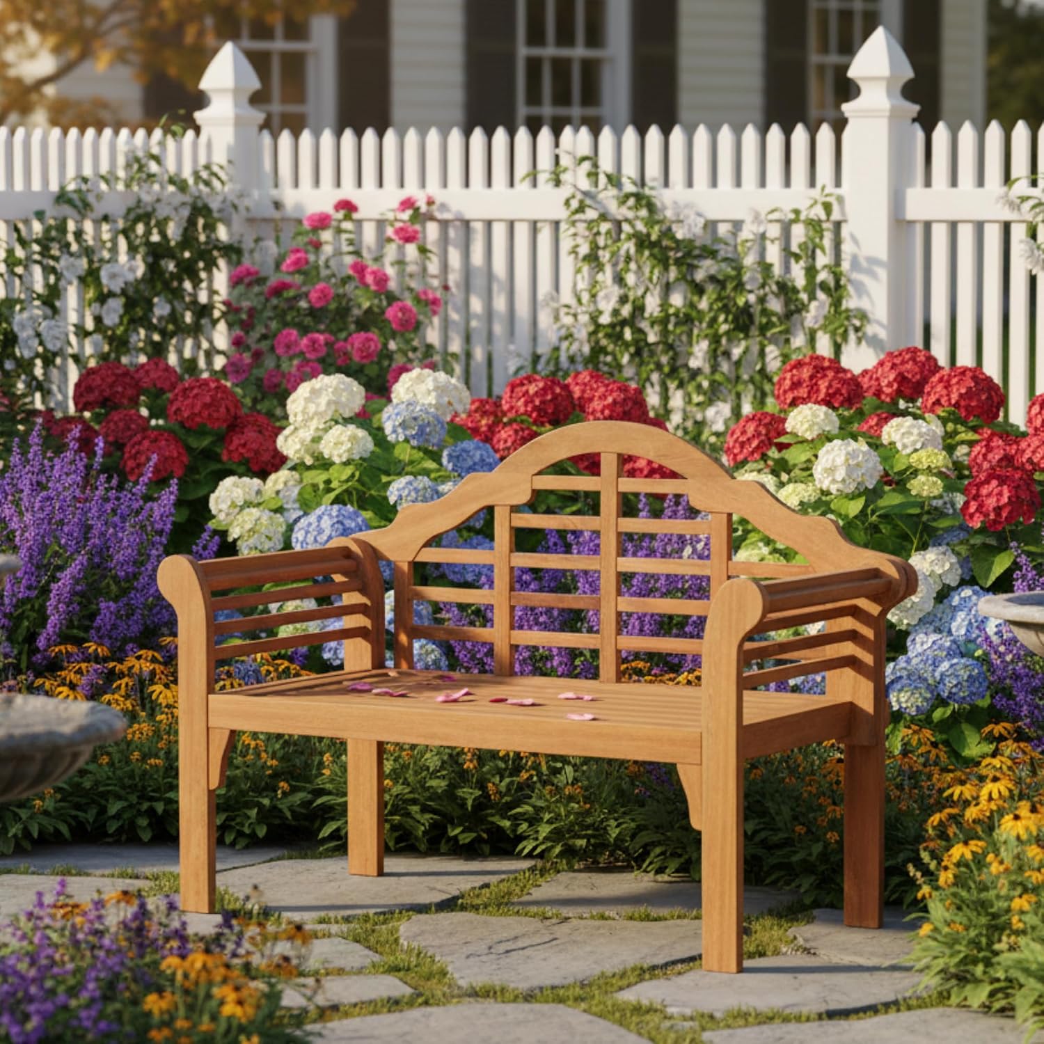 Tangkula Folding Outdoor Eucalyptus Wood Bench, 49' Large Foldable Solid Wood Garden Park Bench, 2-Person Loveseat Chair for Entryway, Deck, Porch, Poolside & Balcony