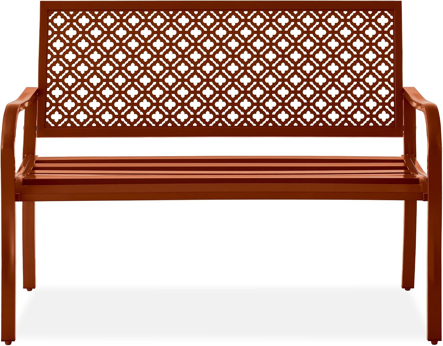 Best Choice Products Outdoor Bench 2-Person Metal Steel Benches Furniture for Garden, Patio, Porch, Entryway w/Geometric Backrest, 790lb Capacity - Rust