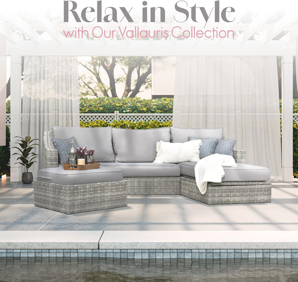 Elle Decor Vallauris Patio Outdoor Furniture Collection, Premium All Weather Wicker, Storage Sectional, Gray