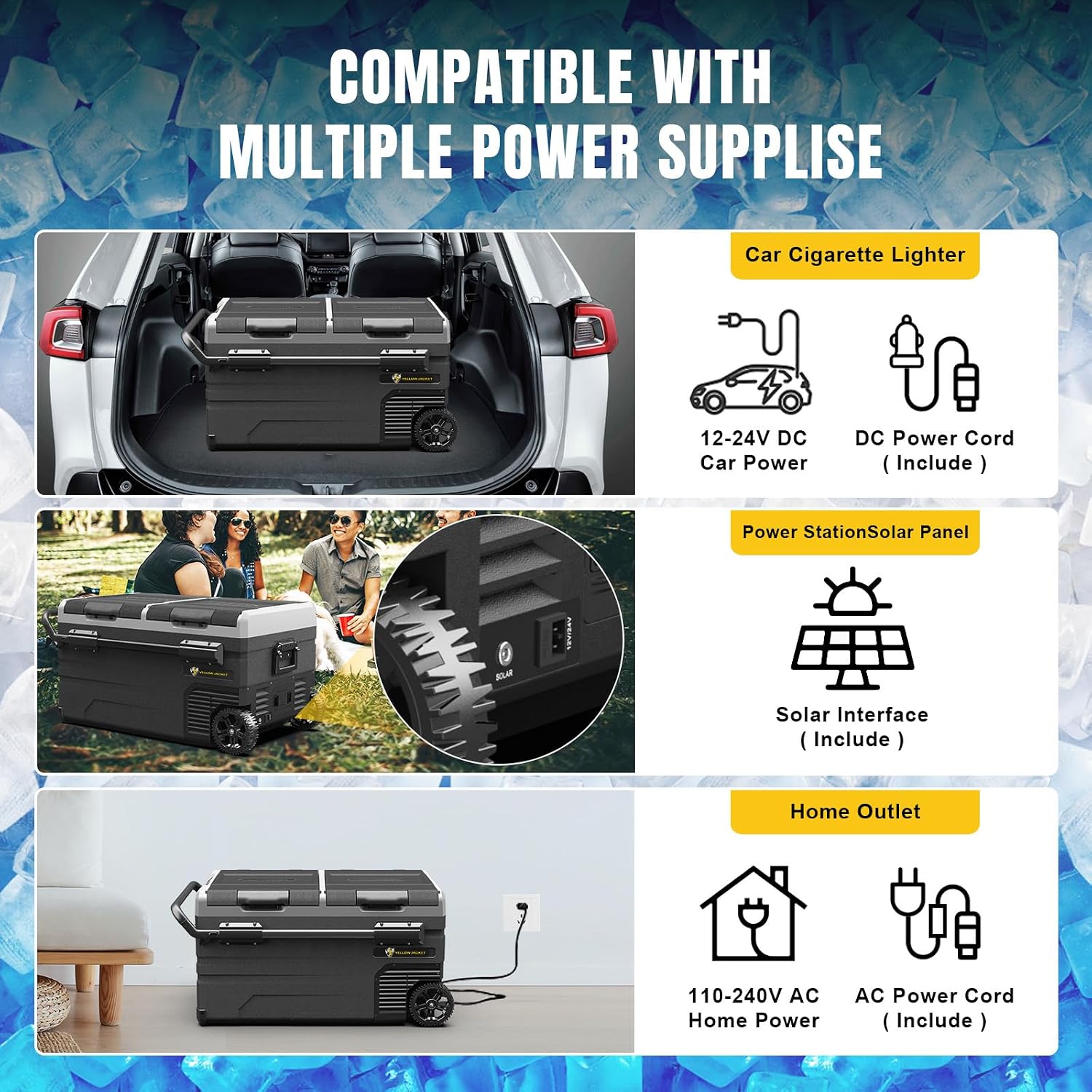 YELLOW JACKET Car Refrigerator 76 Quart Portable Freezer Cooler with Wheels Dual Zone Independent Control 12Volt Car Fridge for Outdoor Camping Travel,12/24V DC 110~240 V AC Refrigerator for Home,RV