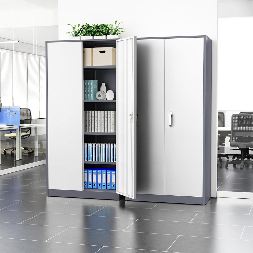Incbruce Patio Metal Storage Cabinets, 72' H x16 D Outdoor Tool Shed with Doors and Adjustable Shelves for Home, Patio, Office (Grey White)