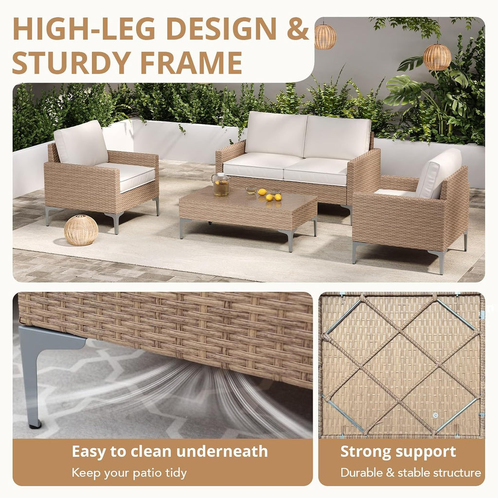 2-Piece Outdoor Single Chairs, All-Weather Wicker Patio Sofa Set with Cushions for Garden, Poolside, Porch, Beige