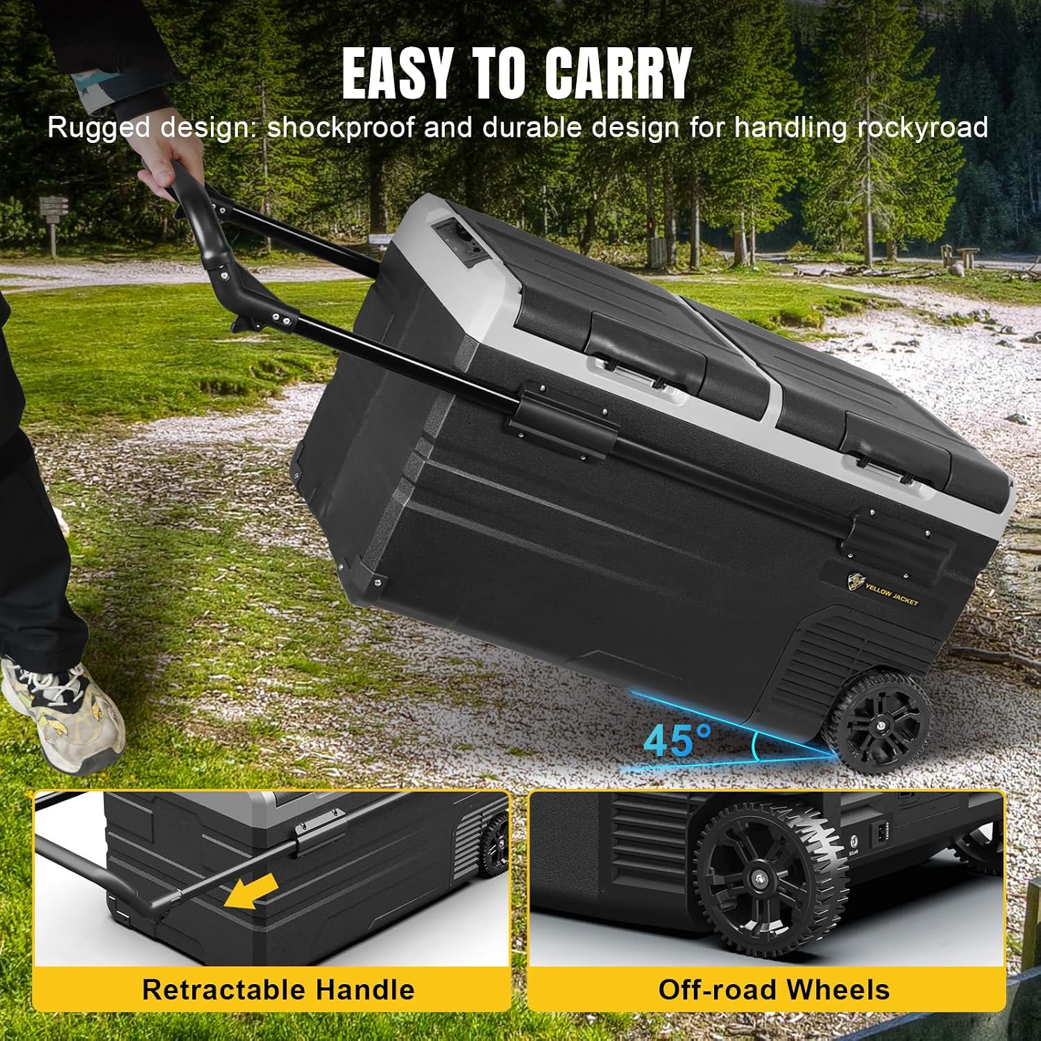 YELLOW JACKET Car Refrigerator 76 Quart Portable Freezer Cooler with Wheels Dual Zone Independent Control 12Volt Car Fridge for Outdoor Camping Travel,12/24V DC 110~240 V AC Refrigerator for Home,RV