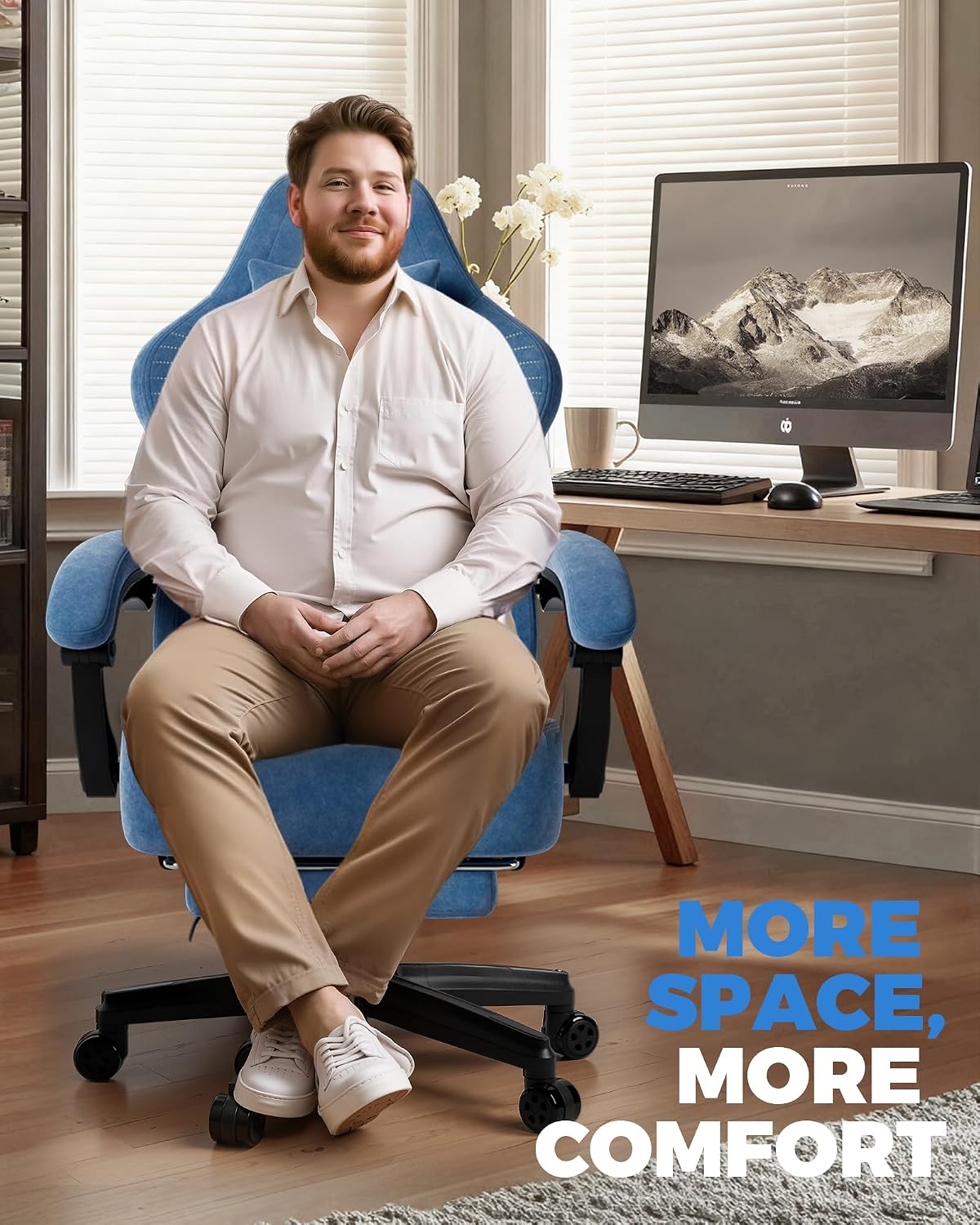 GTPLAYER Big and Tall Gaming Chair with Footrest, Extra Wide Seat Video Game Chairs for Adults - Padded High Back Ergonomic Reclining Silla Gamer, Linkage Armrest, Ace Pro, Blue【Velvet】 (Oversized)
