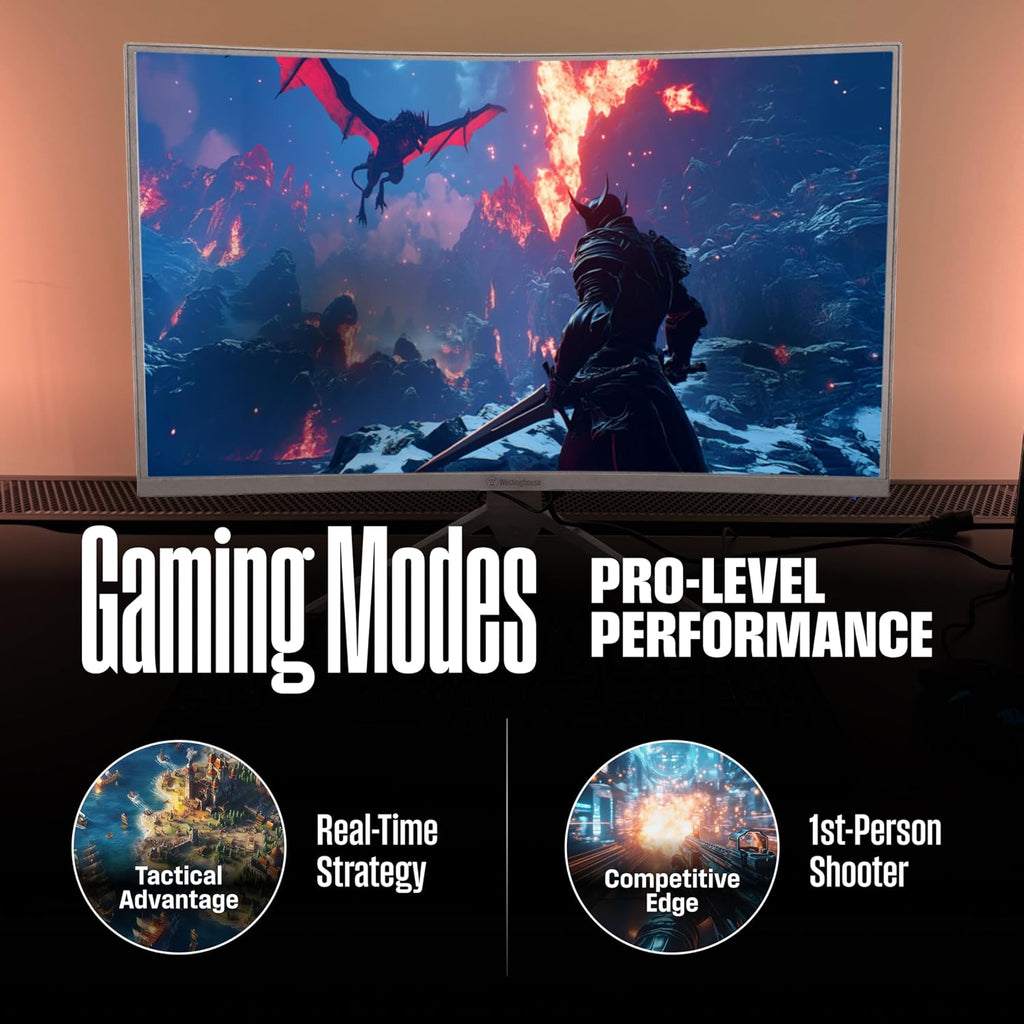 Westinghouse 32 Inch Curved Gaming Monitor, 240Hz, 1ms, FHD 1080P, 1500R, 3000:1 Contrast Ratio, 118% sRGB, AMD FreeSync, Eyecare, for PC Games with Built-in Speakers, DisplayPort, HDMI-White