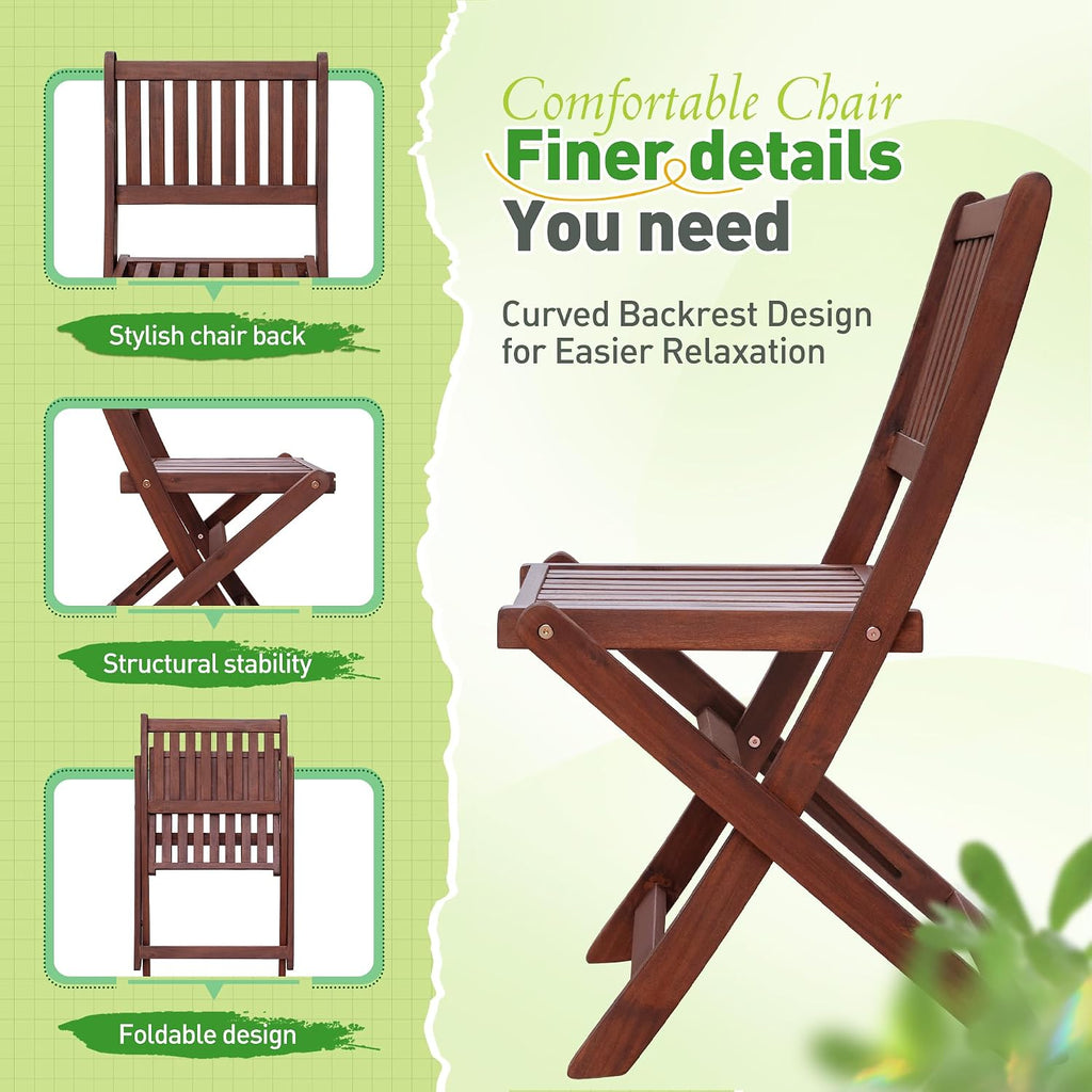 Greesum 5 Piece Patio Folding Furniture Bistro Set All-Weather Outdoor Conversation Round Table and Chairs for Pool Beach Backyard Balcony Porch Deck Garden, Dark Brown