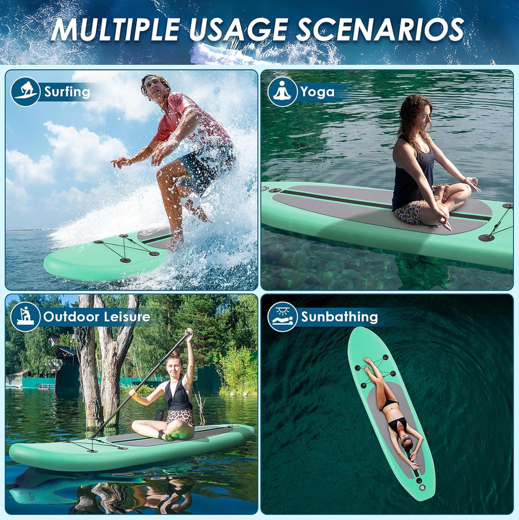 TLSUNNY 11FT Inflatable Stand Up Paddle Board, 3 Fins Paddleboard with Full SUP Accessories for All Skill Levels, Portable Two-Way Hand Pump and Carry Bag, 400LBS